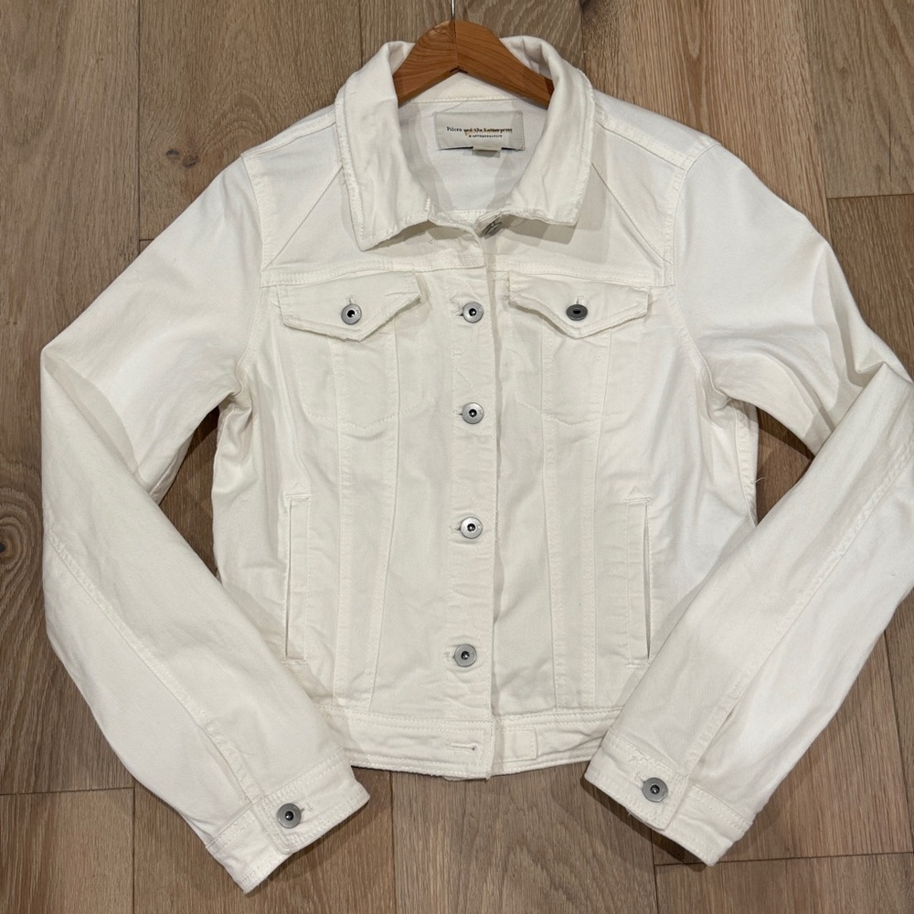 Anthropologie White Jean Jacket Cropped Classic